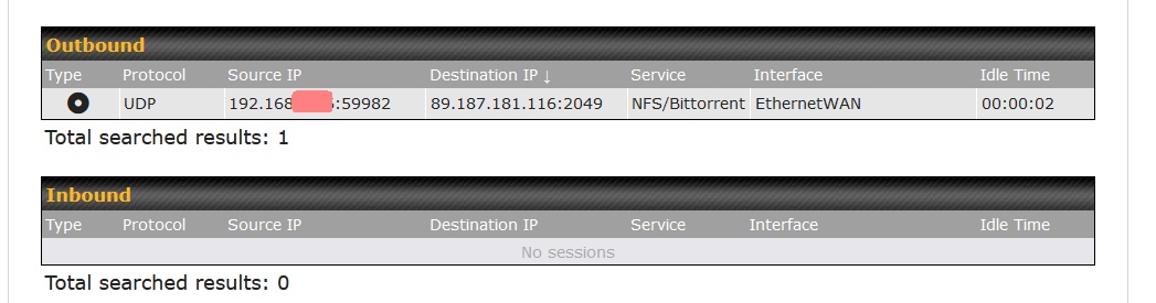 A router showing a single socket to a VPN server